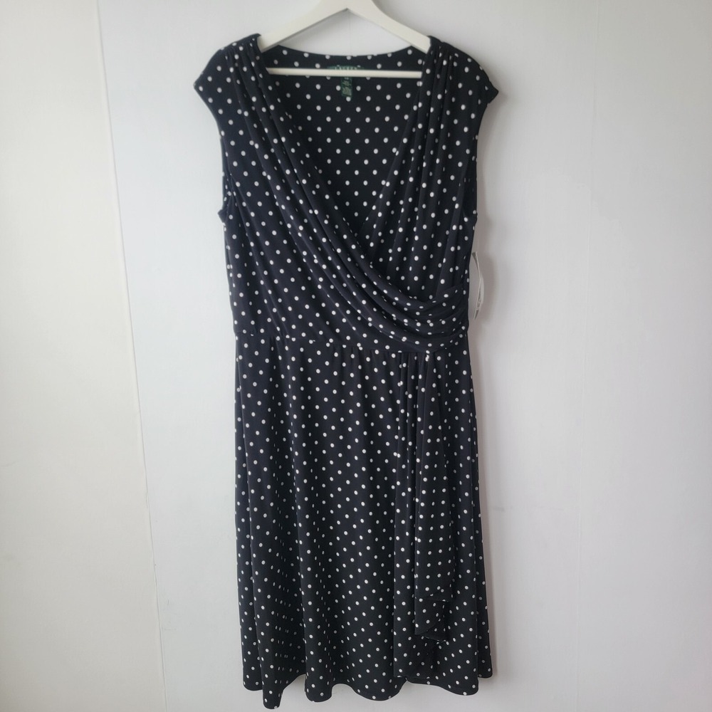 Lauren Ralph Lauren Women's Faux wrap Polka Dot Dress Size 14 Work career